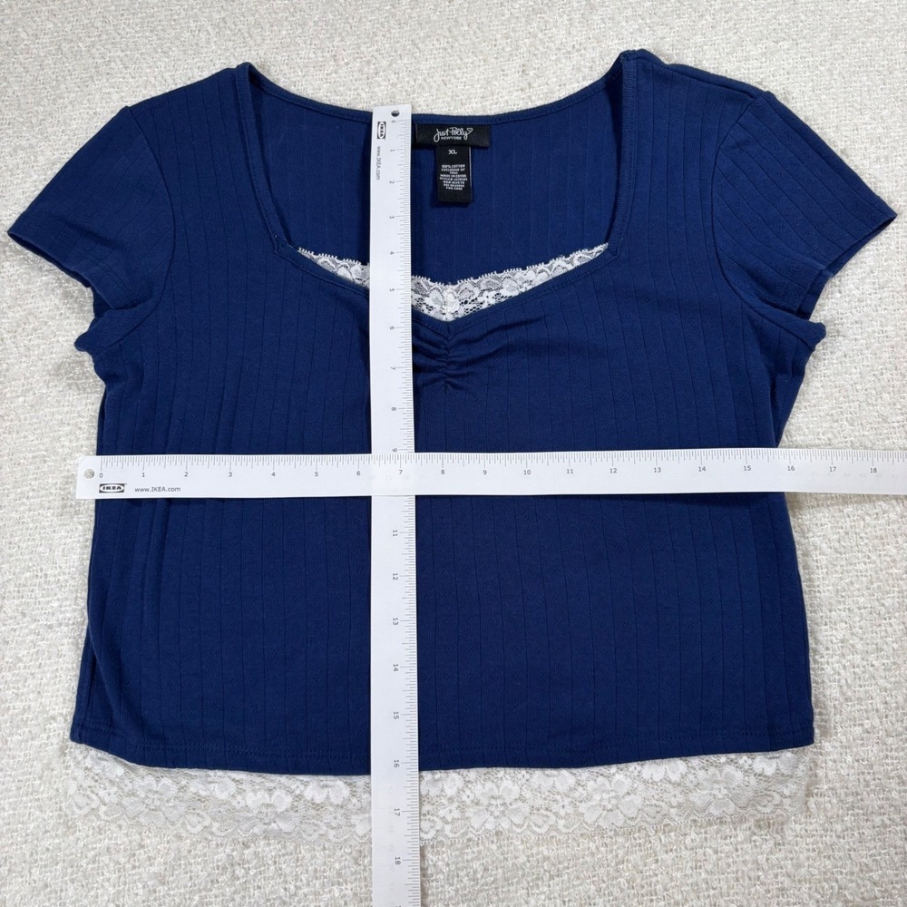 just polly y2k 2000s blue white lace knit crop top cottage coquette softgirl - Picture 5 of 5